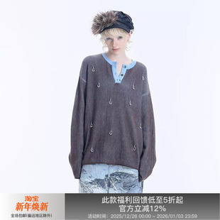 蓝领子黑色宽松慵懒风套头毛衣 rainonme APRIORITY先验 24AW