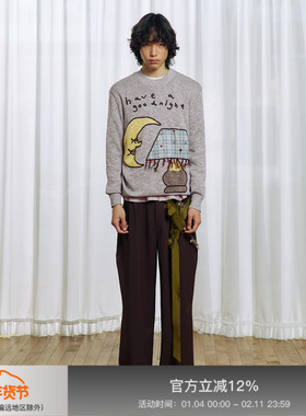 APRIORITY先验 台灯混色纱线绳绣工艺贴布拼接宽松落肩套头毛衣