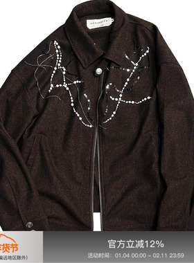 APRIORITY先验 飘絮羊毛呢混纺手工珍珠链条哈灵顿夹克