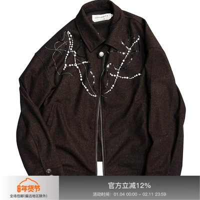 APRIORITY先验 飘絮羊毛呢混纺手工珍珠链条哈灵顿夹克