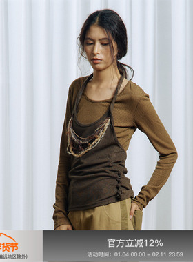 APRIORITY先验 不对称斜下摆可拆卸毛线流苏修身两件套针织衫