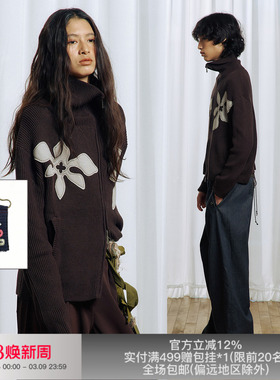 APRIORITY先验 艾雅娜永不凋零的鲜花贴布绣高领斜拉链毛衣外套