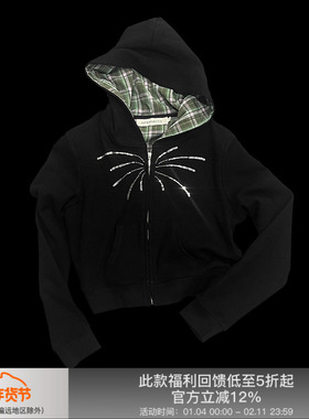 APRIORITY先验 珠片绣花恒温暖皮短款修身廓形连帽烟花卫衣外套