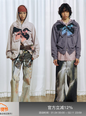 【穆祉丞同款】APRIORITY夕阳无限好燕尾下摆木耳边车缝印花卫衣