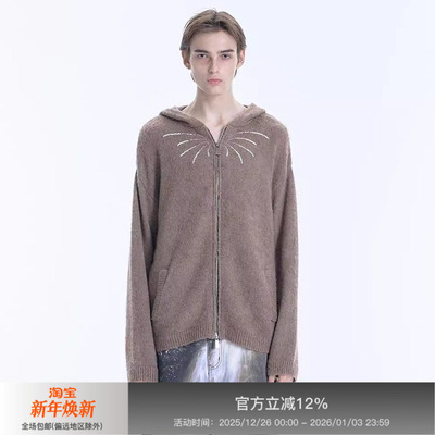 APRIORITY先验 放烟花羊毛针织连帽珠片绣长袖卫衣外套