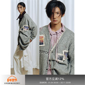 APRIORITY先验 印花贴布不对称波浪堆褶设计混纺针织开衫