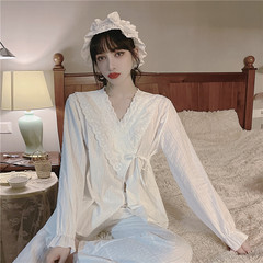 Real price 2021 new French lace pajamas women's loose cotton court style pajamas suit