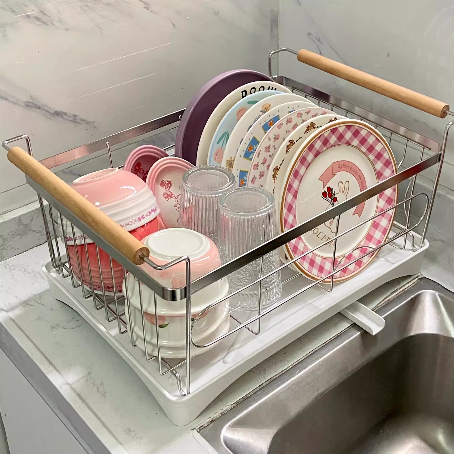 碗碟沥水架厨房台面置物架304不锈钢沥水篮沥碗架碗盘筷子收纳架