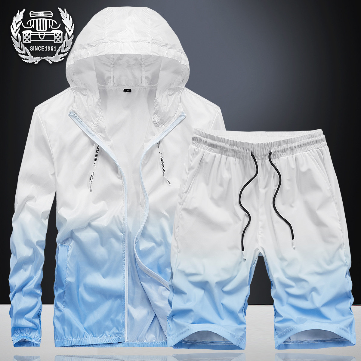 2020夏季渐变色外套男士薄款冰丝运动防晒衣夹克韩版潮流休闲套装