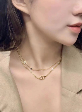 D家项链2025新款爆款双层锁骨链字母CD星星颈链女高级设计感小众