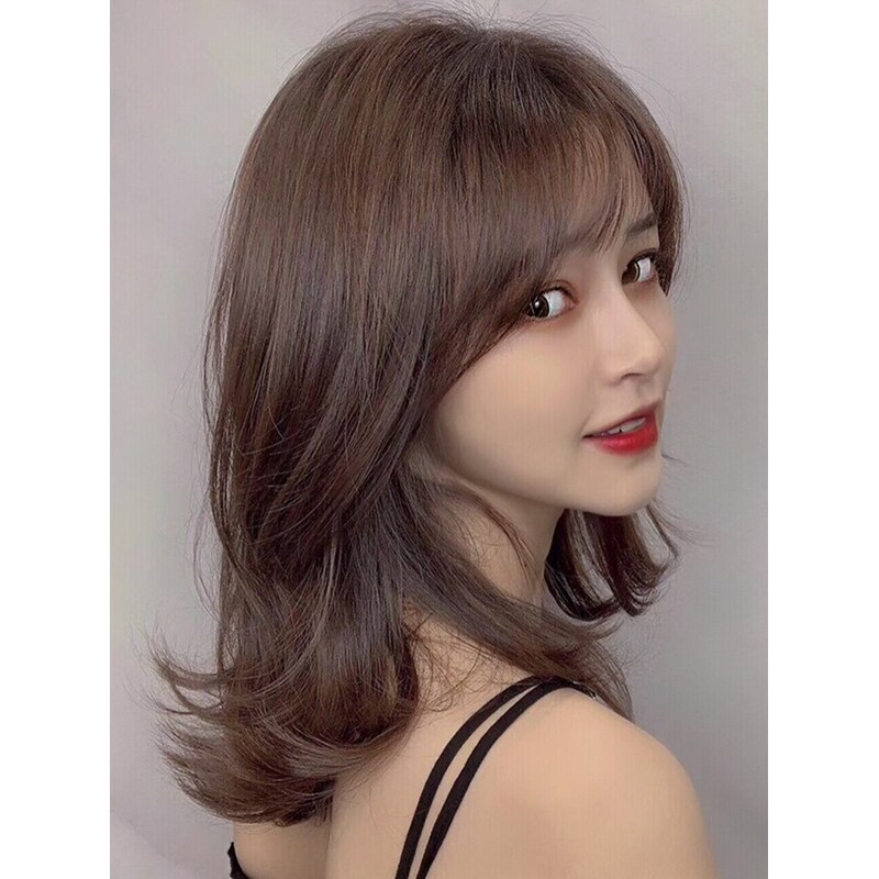工厂新款假发女中长发网红锁骨发圆脸短卷发外翻自然少女全头套式