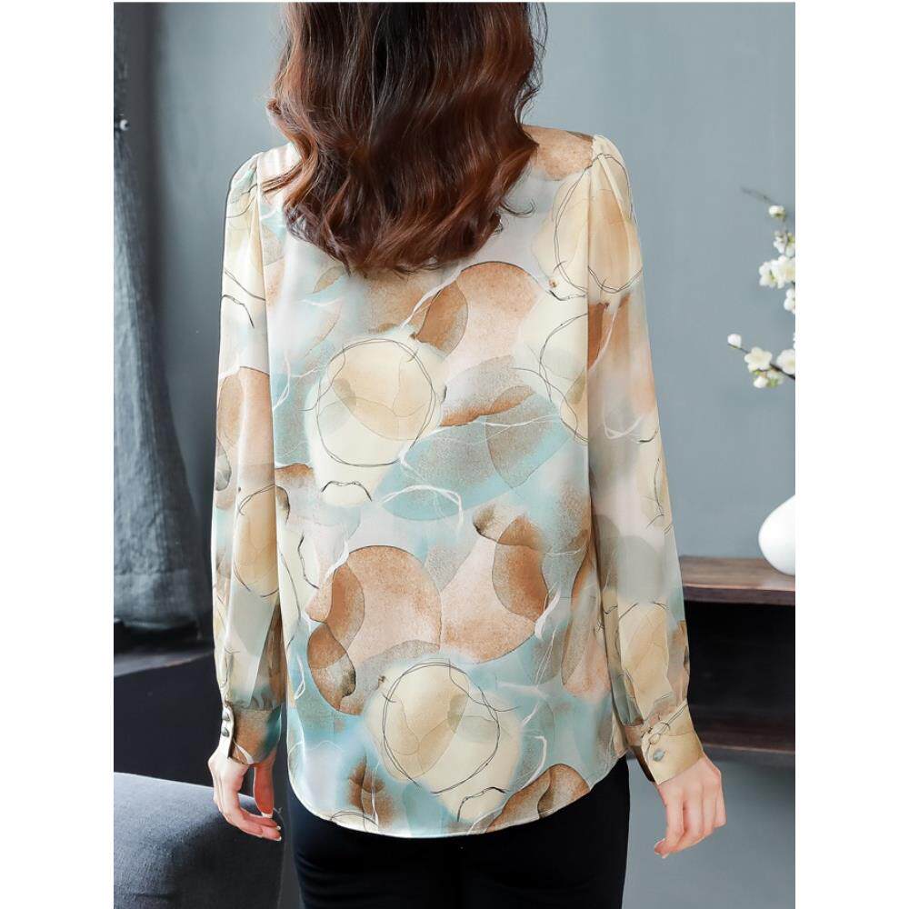 MONLOUVE高级感洋气减龄印花长袖衬衫女宽松休闲遮肉显瘦小衫2025