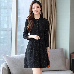 MONLOUVE高级感气质复古百搭长袖连衣裙小个子遮肚短款裙子2025春