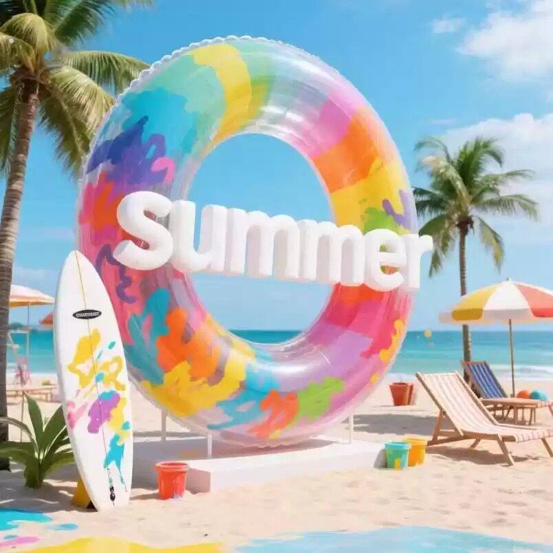 夏季彩色游泳圈气模装饰海滩水上乐园商场店户外门头氛围打卡美陈