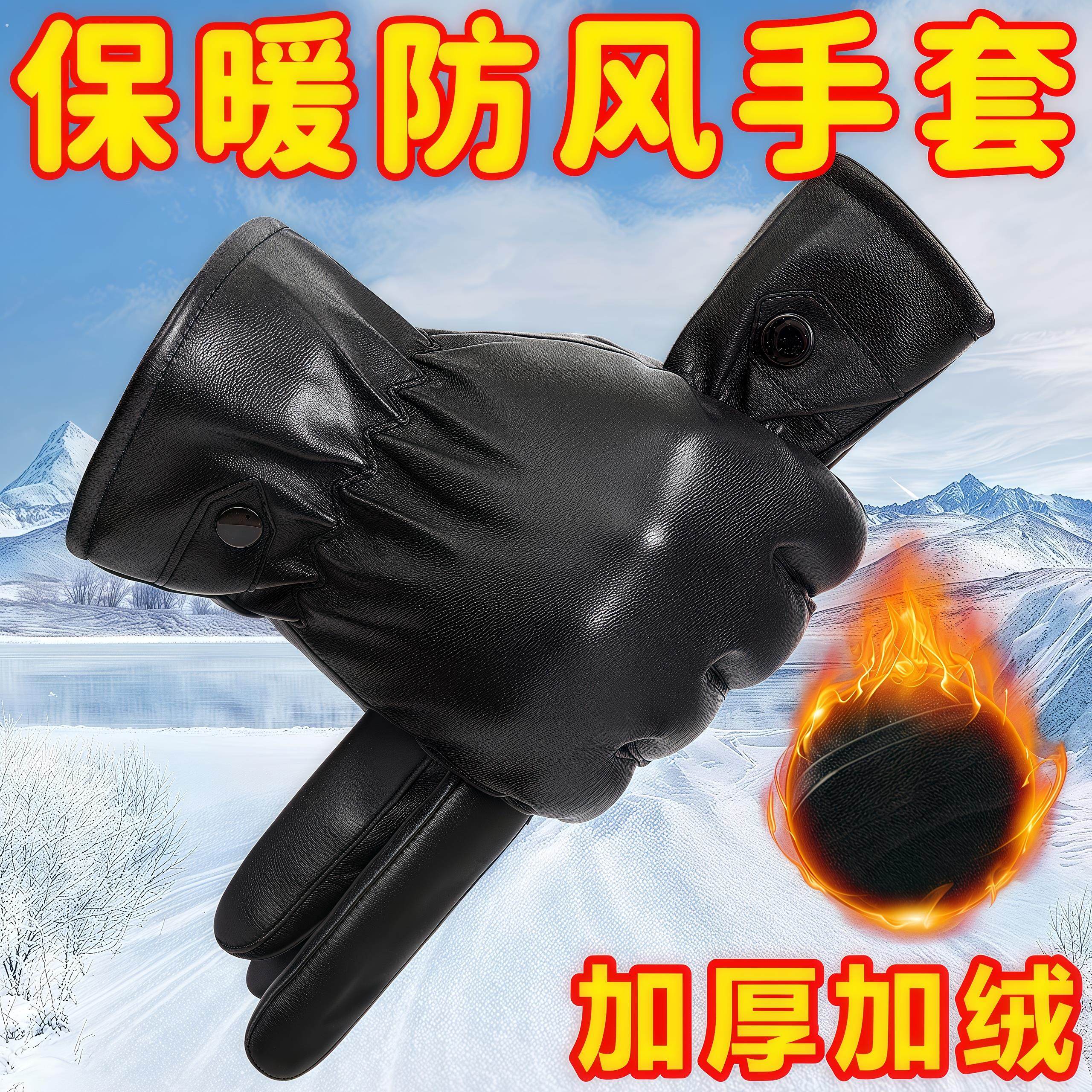 皮手套男士冬季骑行加绒加厚保暖防风防水触屏冬天摩托车骑车手套