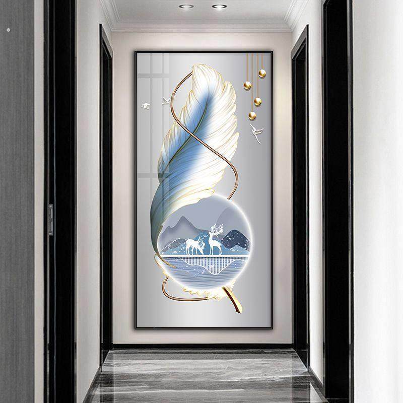 入户玄关装饰画进门客厅走廊过道挂画轻奢大气抽象麋鹿竖版墙壁画