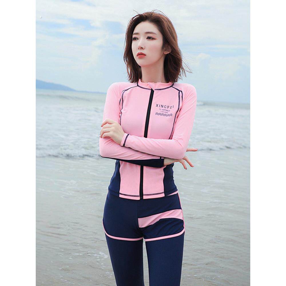 运动泳衣女式双人五件套长袖裤水母套装浮潜冲浪一件式防晒潜水服