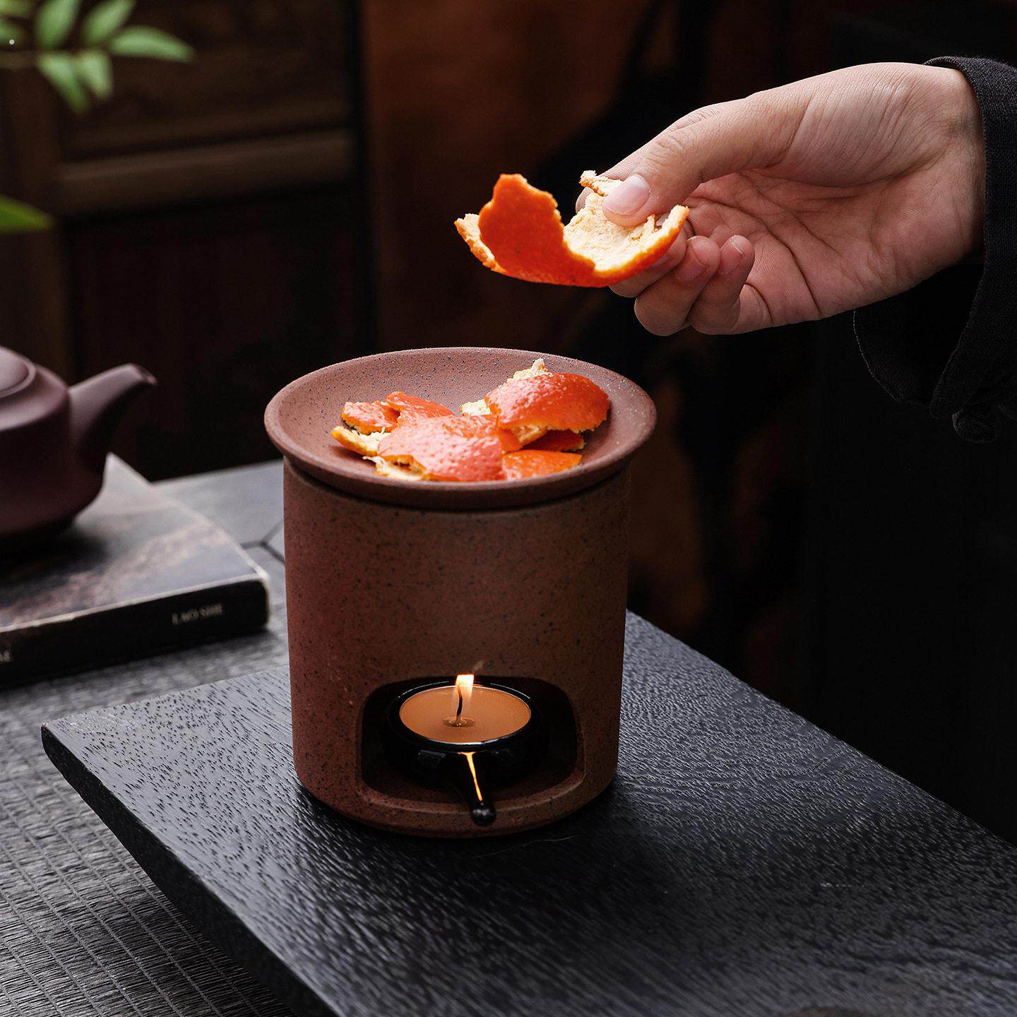 美容院精油加热香薰灯创意陶瓷香薰炉配铜锅可干烧香粉雪松融蜡炉