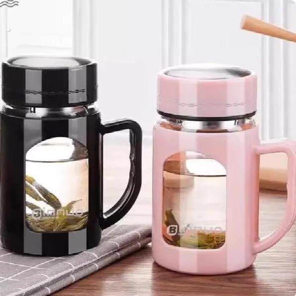 水杯女家用办公室玻璃杯茶水分离泡茶杯防摔带盖把手个人