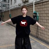 新款 纯棉黑色爆款 体恤 宽松设计感小众美式 半袖 短袖 T恤女2026夏季