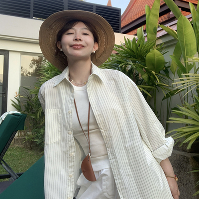 韩系条纹衬衫女春季宽松长袖衬衣