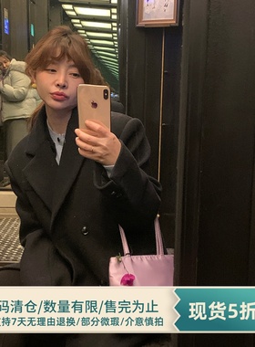 333sss 气场十足！韩素希大衣！藏蓝色50羊毛垫肩大衣外套女长款