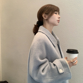 333sss 小个子 秋冬季 baby蓝 全羊毛手工双面呢子大衣外套女长款