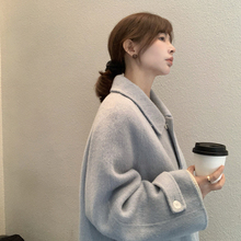 333sss baby蓝 全羊毛手工双面呢子大衣外套女长款秋冬季小个子