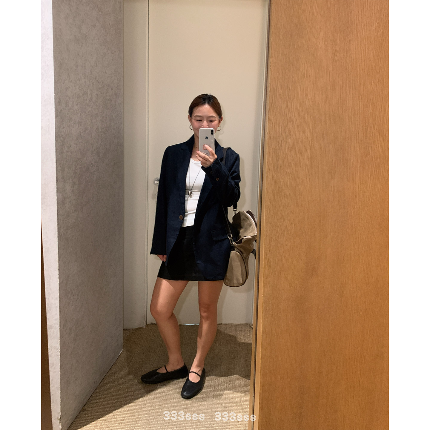 333sss 老钱风 深蓝气质通勤高级感正肩汉麻西装外套西服女秋上衣