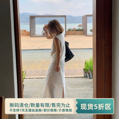 333sss 白色粗棒针半高领无袖针织背心马甲女短款上衣春季小个子