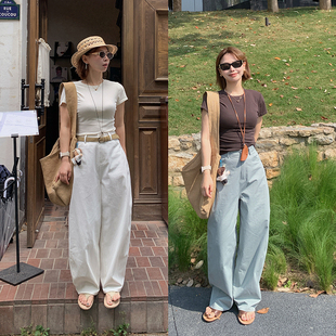 333sss洋气弯刀裤～白色复古休闲裤阔腿裤拖地裤子女夏季薄款
