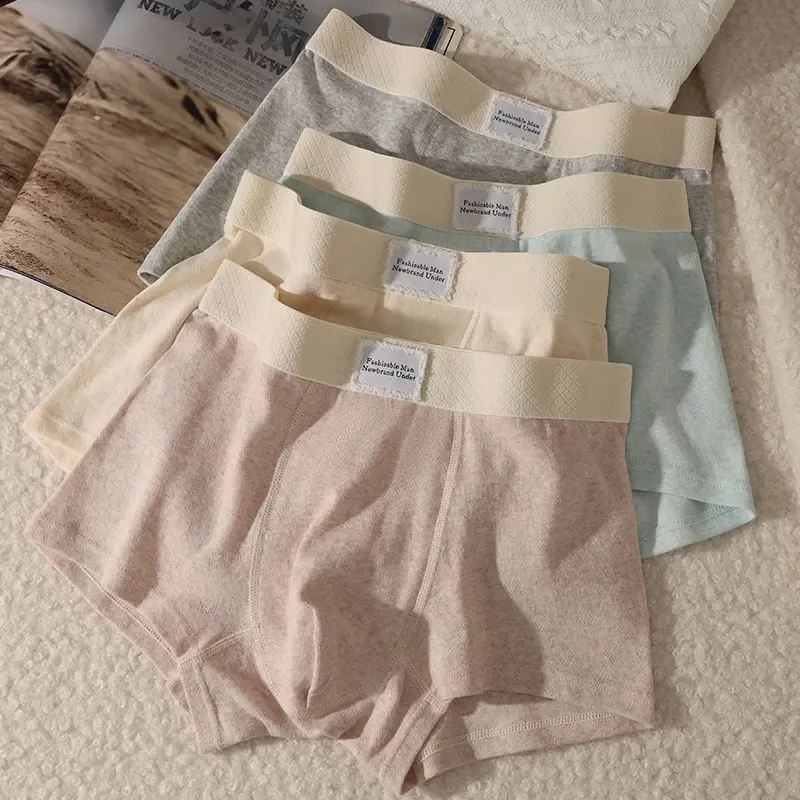 【四条装】秋冬新款男士内裤纯色棉中腰大码透气平角裤头抑菌底裆