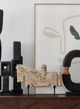 印尼进口千里马天然石雕塑摆件新中式侘寂风样板间客厅玄关装饰品