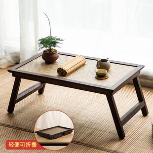 家用折叠炕桌窗台矮桌飘窗小茶几榻榻米桌子复古茶桌实木茶台 日式