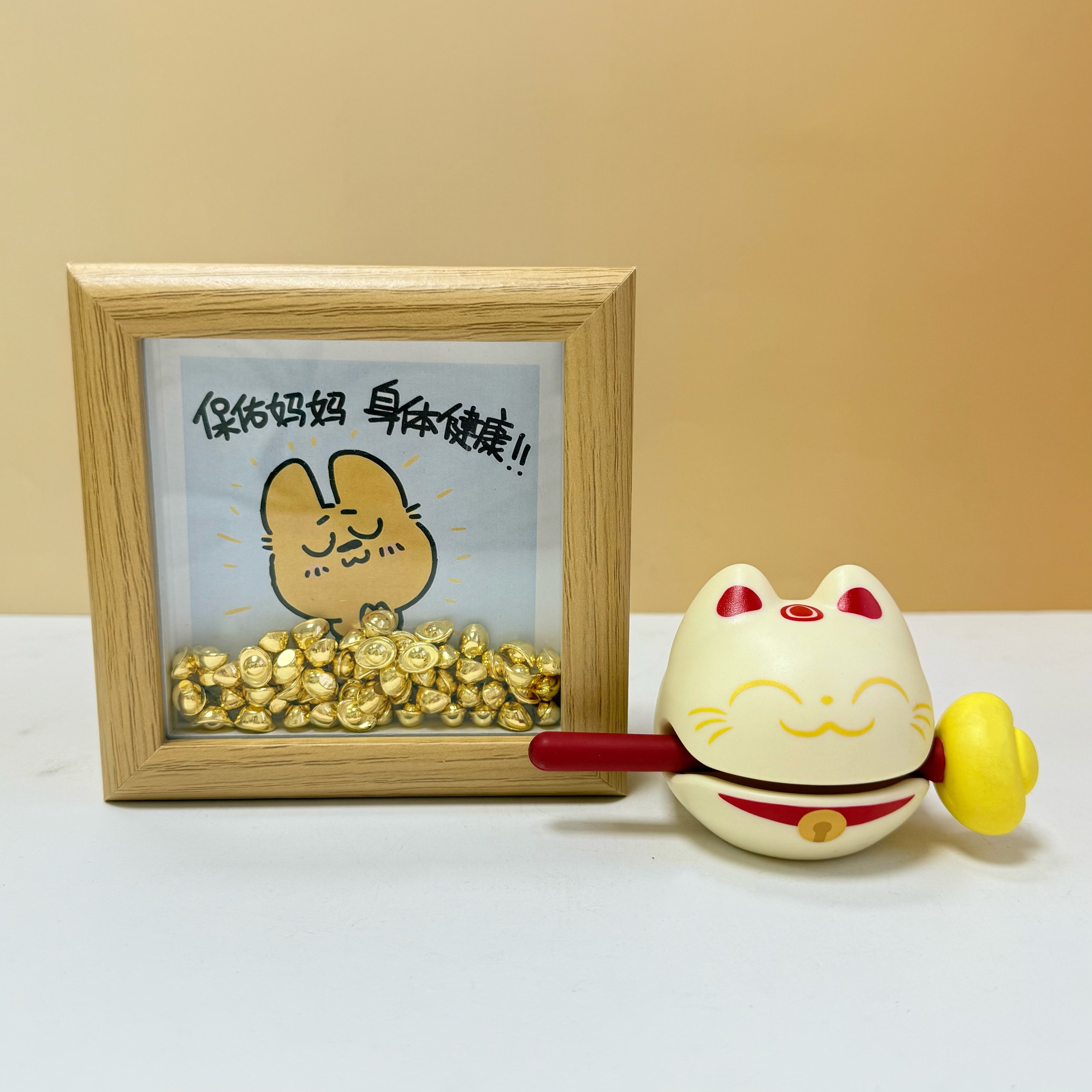 原创高级小木鱼摆件寓意好的桌面相框摆台母亲节礼物学生党送妈妈