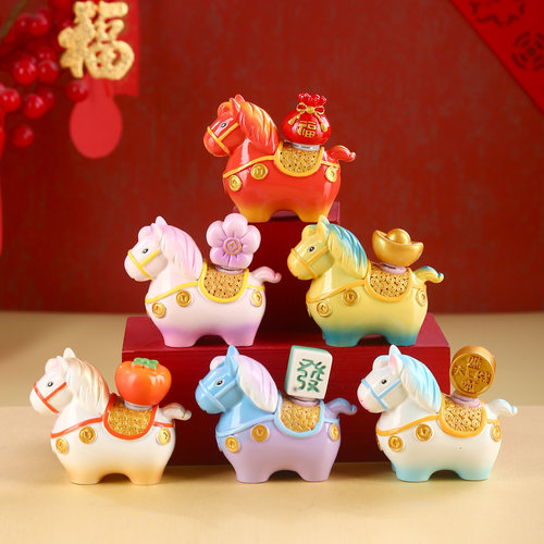唐三彩小胖马马上有钱解压摆件