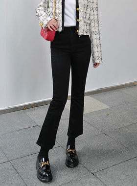 INNQ女明星神裤黑色高腰微喇女春秋季弹力显瘦经典百搭九分牛仔裤