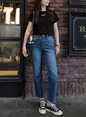 INNQ【传承经典】挚爱裤型回归～秋冬四面弹高腰直筒九分牛仔裤女