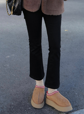 INNQ【女明星神裤】冬季限定高腰黑色加绒微喇九分弹力显瘦牛仔裤