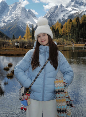 INNQ【雪后初霁】lu系户外风收腰显瘦保暖雾霾蓝连帽排骨羽绒服女