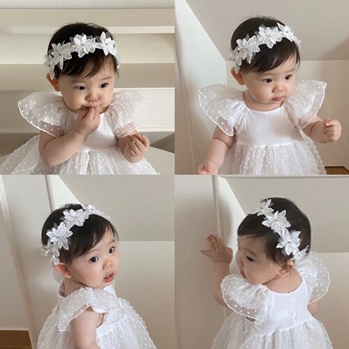 ins韩国婴儿发带女宝宝公主头饰蕾丝花朵发带百天周岁发饰发箍