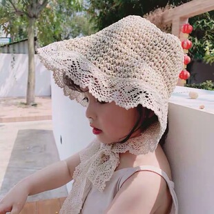 儿童防晒帽女童宝宝帽子公主草帽婴儿女宝宝海边太阳帽遮阳帽