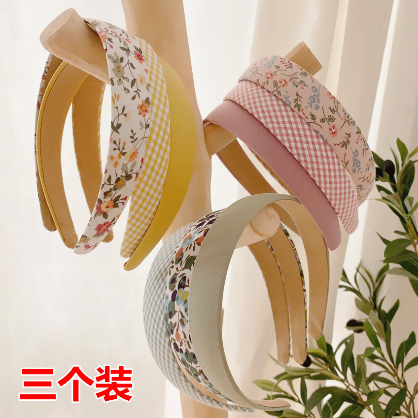 3个装女童复古碎花发箍宽边