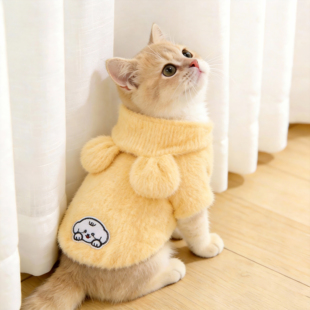 小猫咪衣服加绒保暖连帽卫衣秋冬装银渐层布偶小型犬比熊加厚棉衣