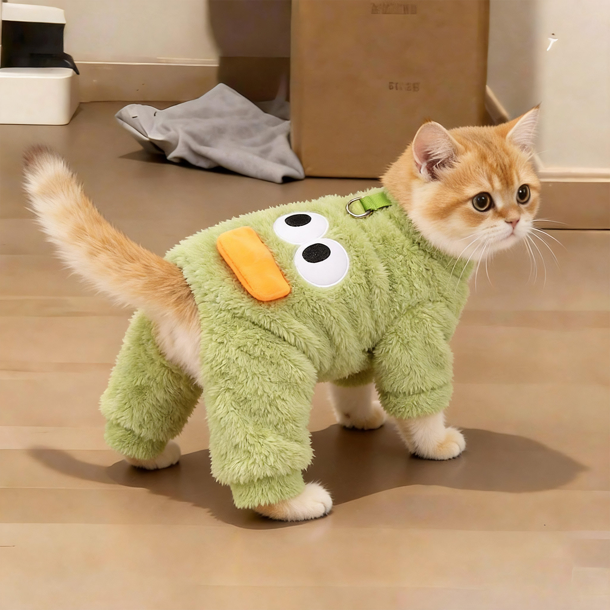 猫咪秋冬衣服加厚毛绒卡通四脚衣保暖可牵引布偶英短宠物狗狗服饰