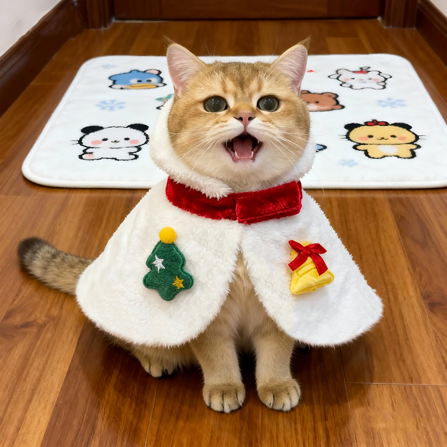 圣诞毛绒斗篷猫咪服装保暖披风