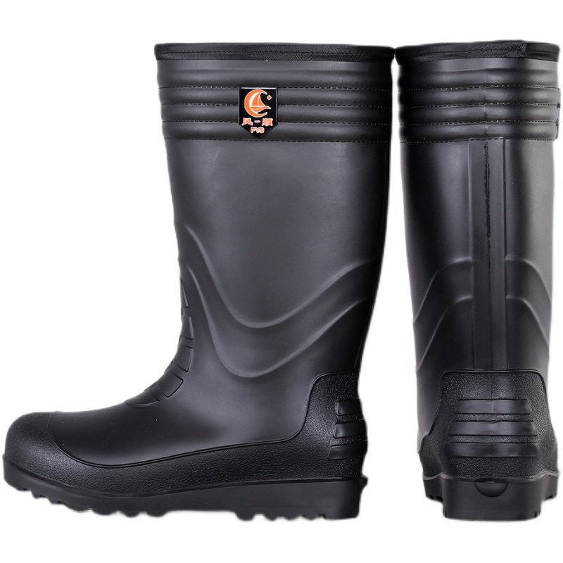 BLACK COTTON RAIN BOOTS: WATERPROOF OIL-PROOF ACID-ALKALI RESISTANT NON-SLIP WEAR-RESISTANT DIRT-RESISTANT WARM COLD-PROOF MENS AND WOMENS WORK AND WORK WATER SHOES