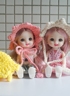 迷你针织绑带花边帽子OBJ棉花娃娃毛线帽子10cm特大号圣诞节摆件