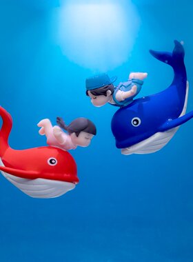 微景观鲸鱼男女孩情侣公仔玩偶鱼缸水族装饰品配件汽车桌面小摆件