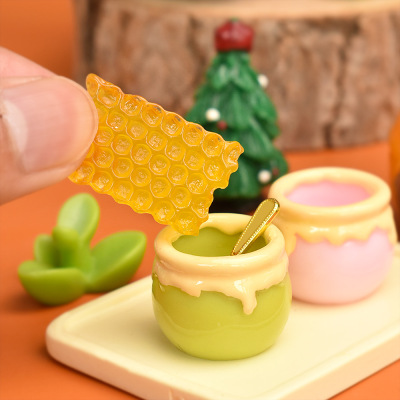 仿真迷你果酱蜂蜜罐子蜂巢微缩食玩树脂配件过家家玩具桌面小摆件